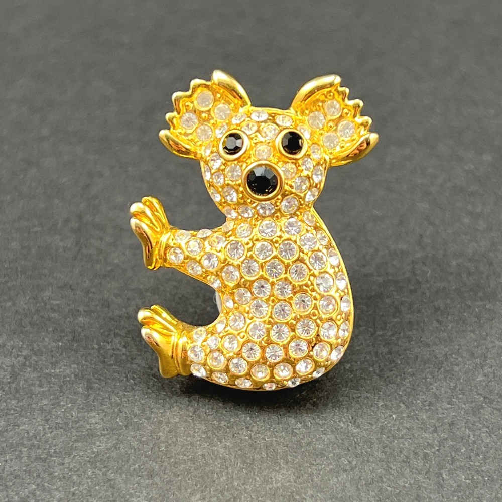 Vintage Brooch Koala Bear Gold Tone Rhinestones Figural Animal Pin